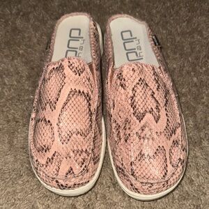 Hey Dude Pink Snake Pattern Mules